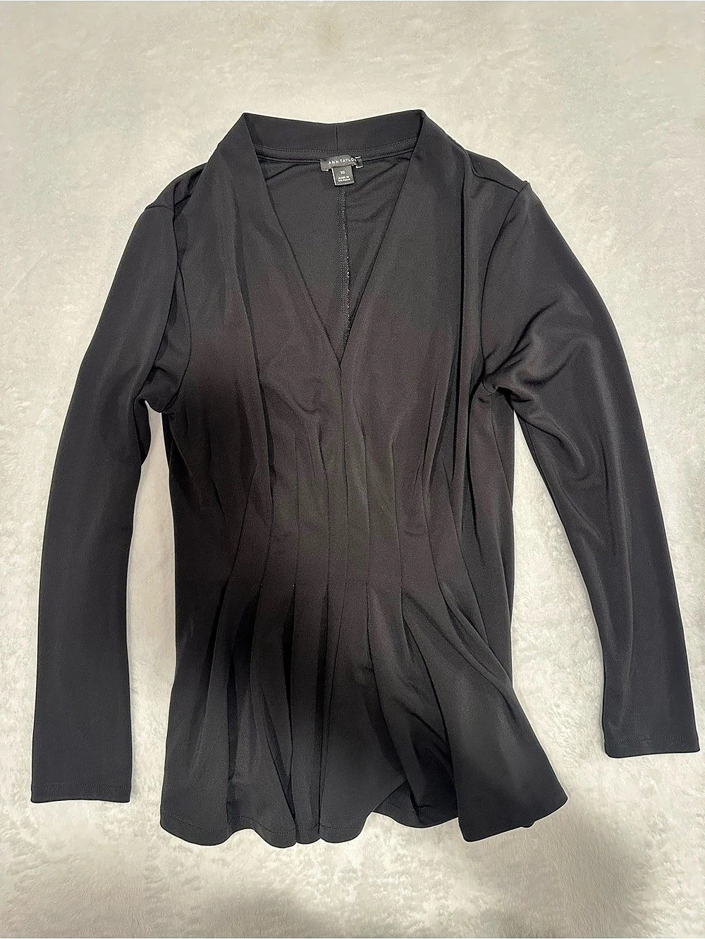 Ann Taylor Black Long Sleeve Peplum Top Size Medium Like New